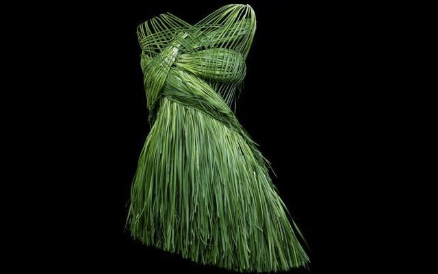 الصورة: فستان مصنوع من ثوم معمر من تصميم و تصوير الفنانة الكورية الجنوبية سانغ يونجو