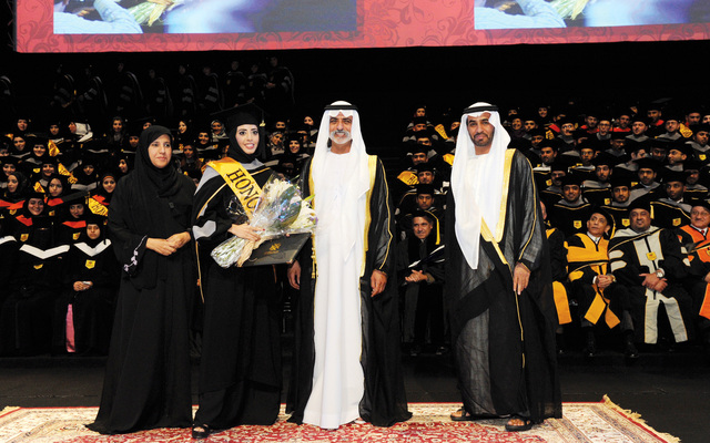 "نهيان بن مبارك مع خريجي جامعة أبوظبي"