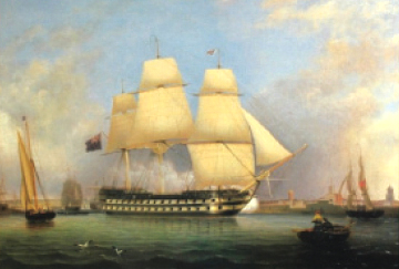 "لوحة فنية تجسد «سفينة الانتقام» البريطانية التي غزت غالبية موانئ العالم"