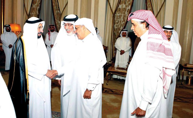 "سلطان القاسمي خلال استقباله المهنئين برمضان \t\t\t\t\tوام"