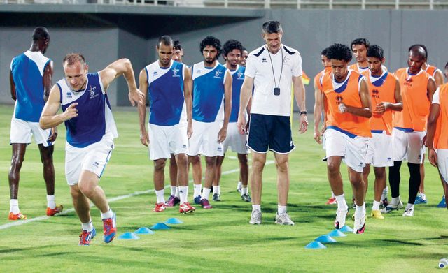 "الوحدة خلال تدريباته استعداداً لمواجهة النصر \t تصوير - مجدي إسكندر"