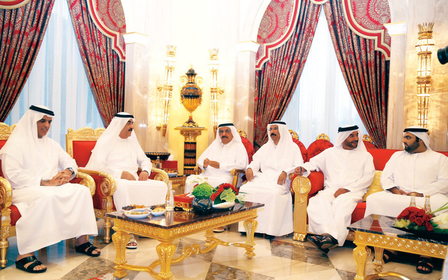 "سعود المعلا وسعود بن صقر ومحمد بن حمد الشرقي وحمدان بن راشد ومحمد المر"