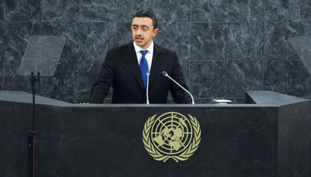 "عبدالله بن زايد يلقي كلمة الدولة من على منبر الجمعية العامة للأمم المتحدة\tوام"