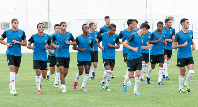 "منتخب المغرب يتدرب بقوة تأهبا للقاء اليوم    \tتصوير ــ محمد منور"