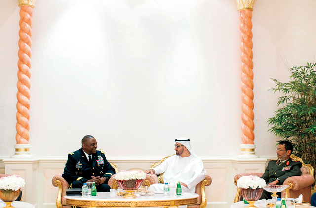 "..وخلال استقباله قائد القيادة المركزية الأميركية بحضور حمد الرميثي               وام"