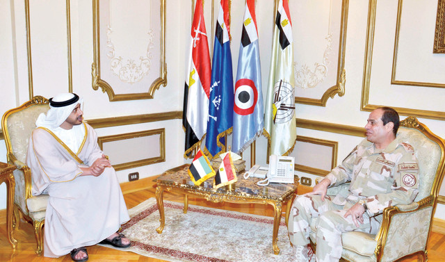 "عبدالفتاح السيسي خلال استقباله عبدالله بن زايد"