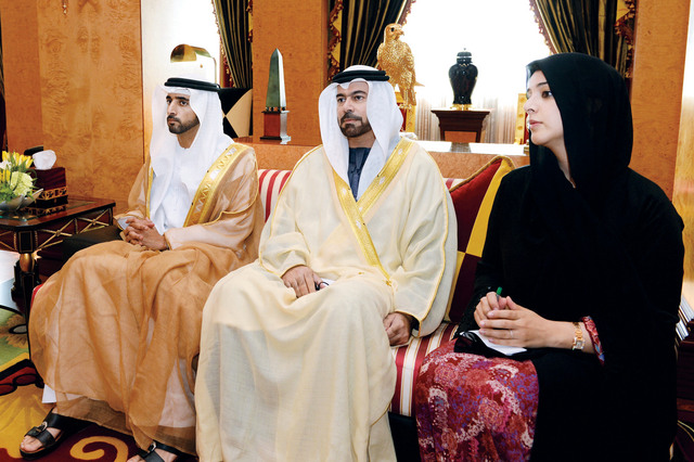 "حمدان بن محمد ومحمد القرقاوي وريم الهاشمي"