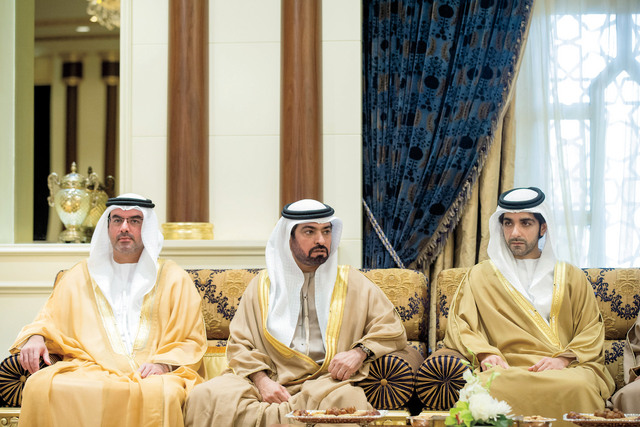 "محمد بن خليفة وحمدان بن مبارك وهزاع بن طحنون"