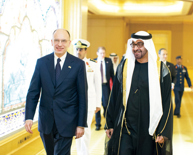 "محمد بن زايد مستقبلاً رئيس وزراء إيطاليا"