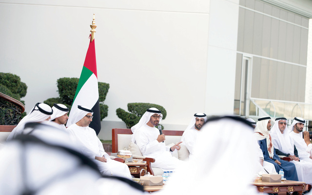 ".. سموه متحدثا بحضور هزاع وسيف ونهيان بن زايد"