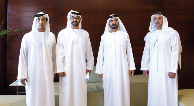 "محمد بن راشد ومحمد بن زايد وسيف ومنصور بن زايد خلال اللقاء \t\t\t وام"