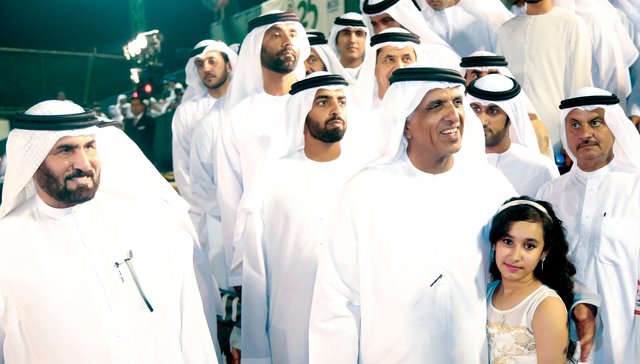 "سعود بن صقر خلال حفل الافتتاح بحضور طالب بن صقروام"