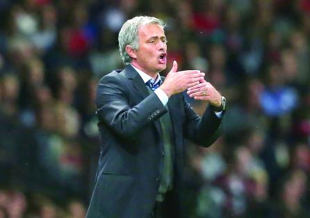"MANCHESTER, ENGLAND - AUGUST 26: Chelsea Manager Jose Mourinho gestures during the Barclays Premier League match between Manchester United and Chelsea at Old Trafford on August 26, 2013 in Manchester, England. (Photo by Alex Livesey/Getty Images)"