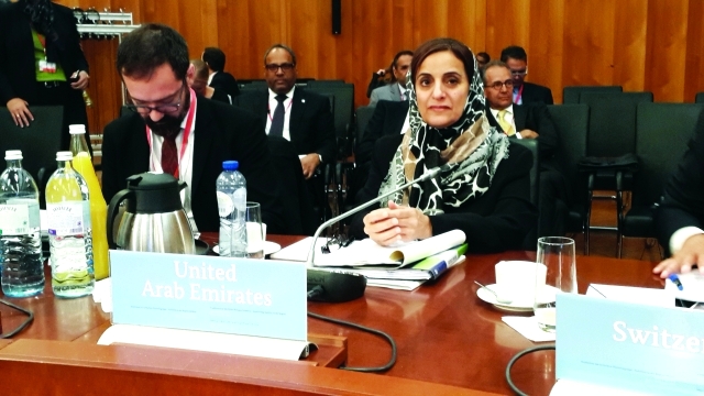 "لبنى القاسمي خلال مشاركتها في المؤتمر \tمن المصدر"