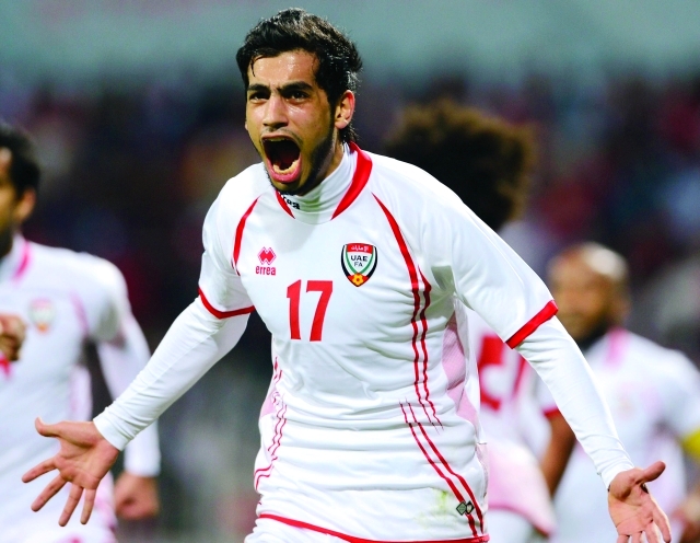 "ماجد يهلل فرحاً بأحد أهدافه مع «الأبيض»\tالبيان"