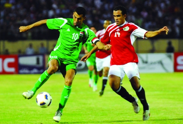 "لقطة من مواجهة سابقة بين المنتخب العراقي ونظيره اليمني\tالبيان"