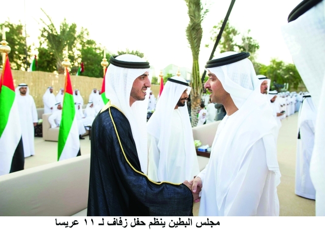 "هزاع بن زايد خلال حضوره زفاف البطين ــ\t وام"