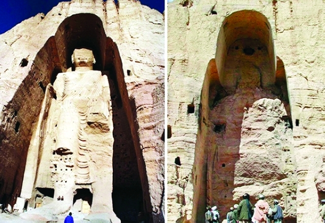 "تماثيل بامبيان بعد تدميرها"