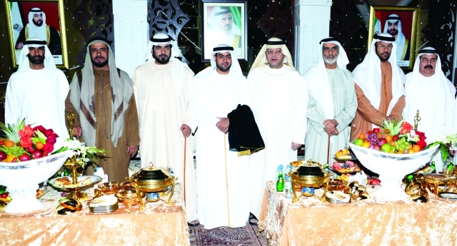 "سعيد وذياب بن طحنون وعبيد محمد الكعبي ونجله العريس سالم وعدد من الحضور"