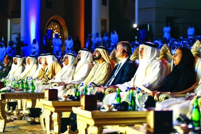 "محمد بن راشد وحمدان بن راشد وحمدان وسيف وعبدالله بن زايد وحمدان بن مبارك ولبنى القاسمي والزعابي                ــ        تصوير: خليفة اليوسف"
