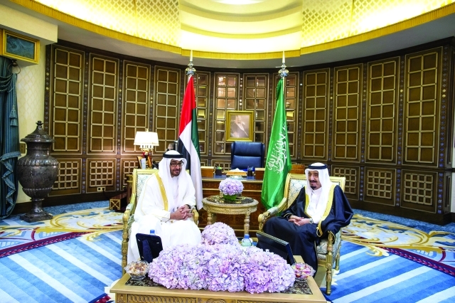 "محمد بن زايد وسلمان بن عبدالعزيز خلال المباحثات"