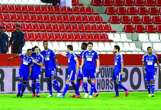 "محمود خميس محتفلاً بهدف النصر الوحيد تصوير- محمد منور"