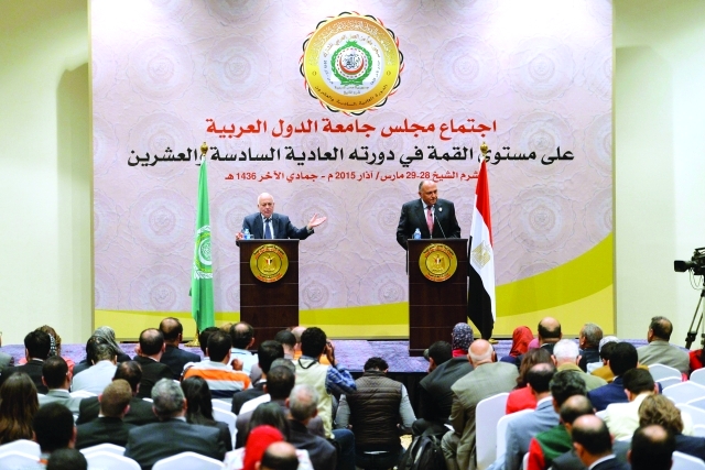 "العربي وشكري خلال مؤتمرهما الصحافي    -  أ.ف.ب"