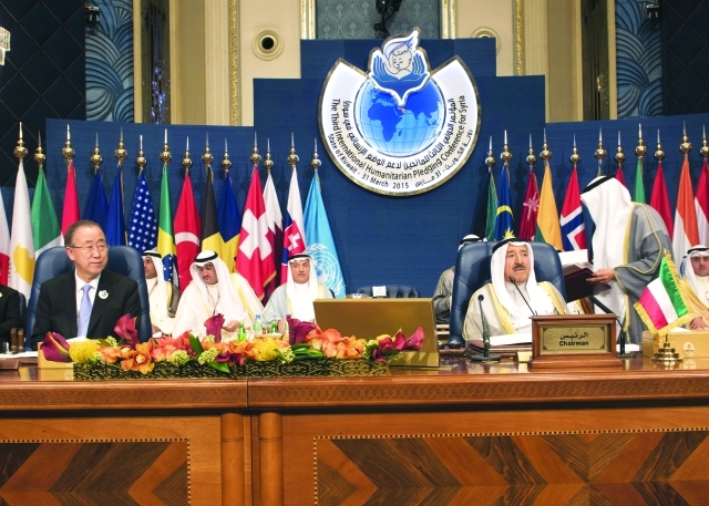 "صباح الأحمد وكي مون خلال افتتاح أعمال المؤتمر \t \t رويترز"