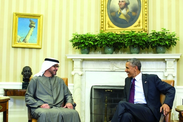 "محمد بن زايد خلال لقائه باراك أوباما في البيت الأبيض"