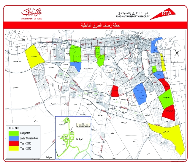 "Ⅶ خريطة توضح سير العمل في الخطة الخمسية لرصف الطرق الداخلية"