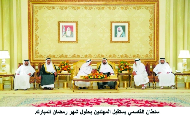 "■ سلطان القاسمي بحضور عبدالله بن سالم يستقبل محمد آل نهيان وجمعة الماجد | وام"