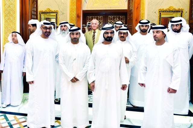 "■ محمد بن راشد ومحمد بن زايد والمر وهزاع ومنصور بن زايد وأحمد ومنصور بن محمد ومحمد بن حمدان والكندي"