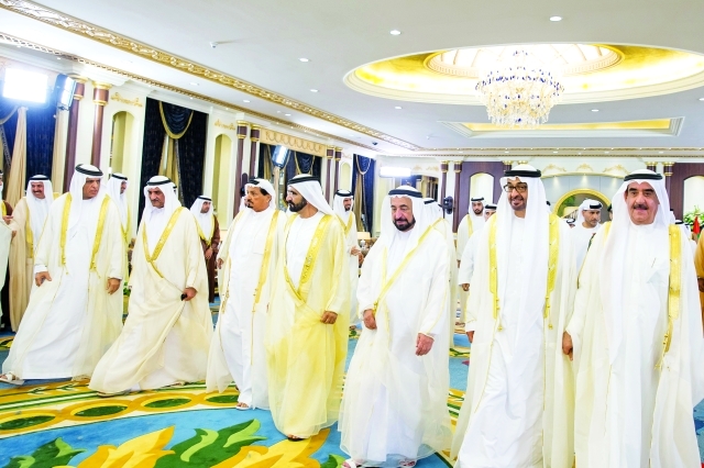"■ محمد بن راشد ومحمد بن زايد وسلطان القاسمي وحميد النعيمي وحمد الشرقي  وسعود المعلا وسعود القاسمي  | وام"