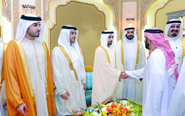 "■ أحمد وعبد العزيز وراشد بن حميد يتقبلون التهاني"