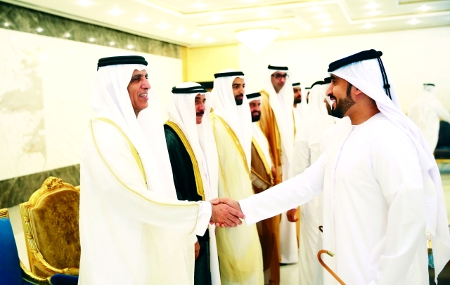 "■ حاكم رأس الخيمة يستقبل المهنئين بحضور محمد بن سعود   |  وام"