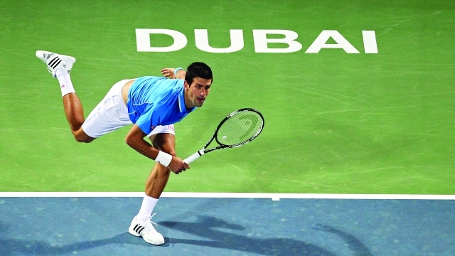 "■ ديوكوفيتش خلال إحدى مشاركاته في بطولة سوق دبي الحرة | البيان"