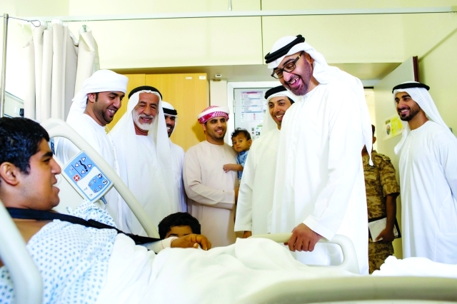 "■ محمد بن زايد يطمئن على صحة جرحى القوات المسلحة بحضور منصور بن زايد وحمدان بن محمد بن زايد | وام"