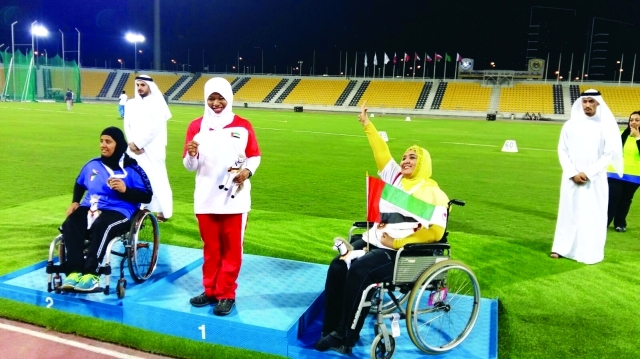 "■ عائشة الخالدي نالت الميدالية الذهبية في منافسات رمي الرمح | تصوير: عمران البقيش"