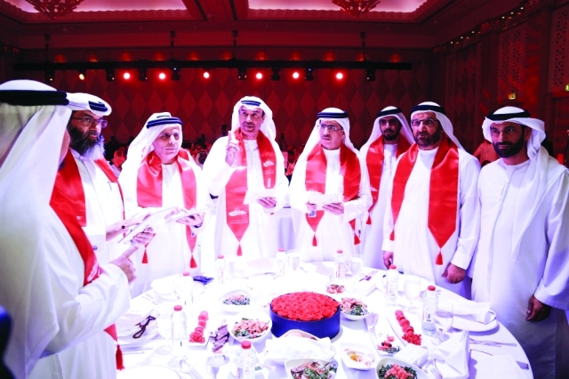 "■ مطر الطاير وسعيد الطاير وحسين لوتاه وسامي قرقاش يطلقون المبادرات بحضور الشيباني والميدور | تصوير: عبد الحنّان مصطفى"
