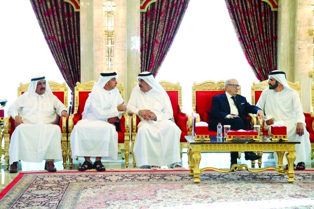 "■ وسموه يتلقى تعازي الباجي السبسي بحضور سعود المعلا وحمدان بن راشد وسيف بن زايد"