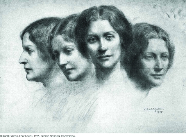 "■ «بورتريه 4 وجوه»- 1925..من روائع رسومات جبران"