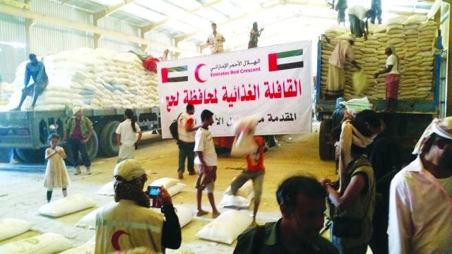 "■ وصول مساعدات الهلال الأحمر إلى محافظة لحج"