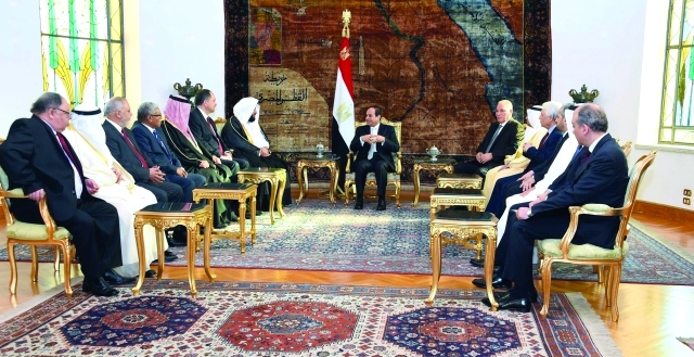 "■ السيسي خلال لقائه وزراء العدل العرب في القصر الرئاسي بالقاهرة | البيان"
