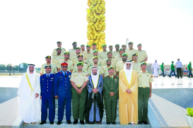 "■ سلطان القاسمي وسلطان بن محمد بن سلطان القاسمي عقب تدشين ساحة الشهداء وام"