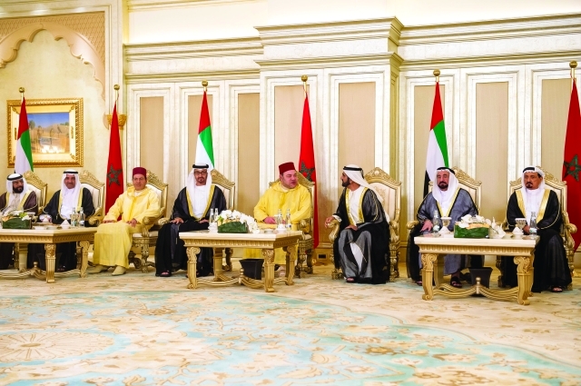 "■ محمد بن راشد ومحمد بن زايد وسلطان القاسمي وحميد النعيمي وحمد الشرقي ومحمد السادس وطحنون بن محمد ومولاي رشيد | تصوير محمد هشام و وام"