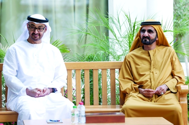 "■ محمد بن راشد ومحمد بن زايد خلال الاستقبال | تصوير:خليفة اليوسف ووام"