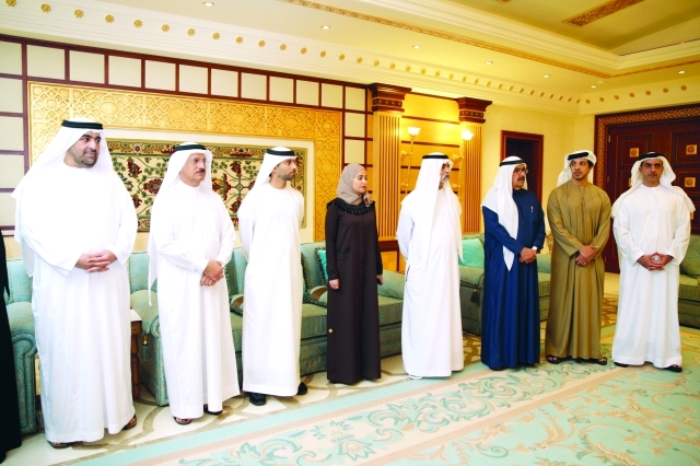 "■ حمدان بن راشد وسيف ومنصور بن زايد ونهيان بن مبارك وسلطان المنصوري وراشد أحمد بن فهد وسهيل المزروعي"