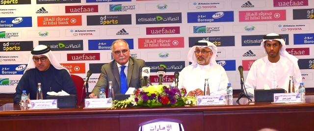 "■ السركال وبن هزام والزرقيني والهاشمي خلال المؤتمر الصحافي | تصوير- ضيف الربيعي"