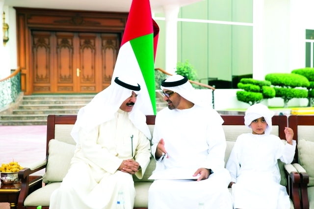 "■ محمد بن زايد لدى استقباله نائب رئيس مجلس الوزراء ووزير الداخلية الكويتي وام"