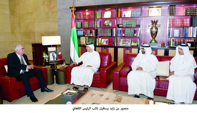 منصور بن زايد يبحث تعزيز التعاون مع نائب الرئيس الأفغاني